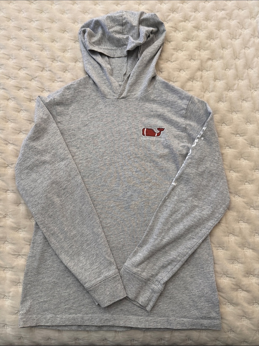 Vineyard Vines Heather Gray Hoodie with Red Whale Logo Boys Small